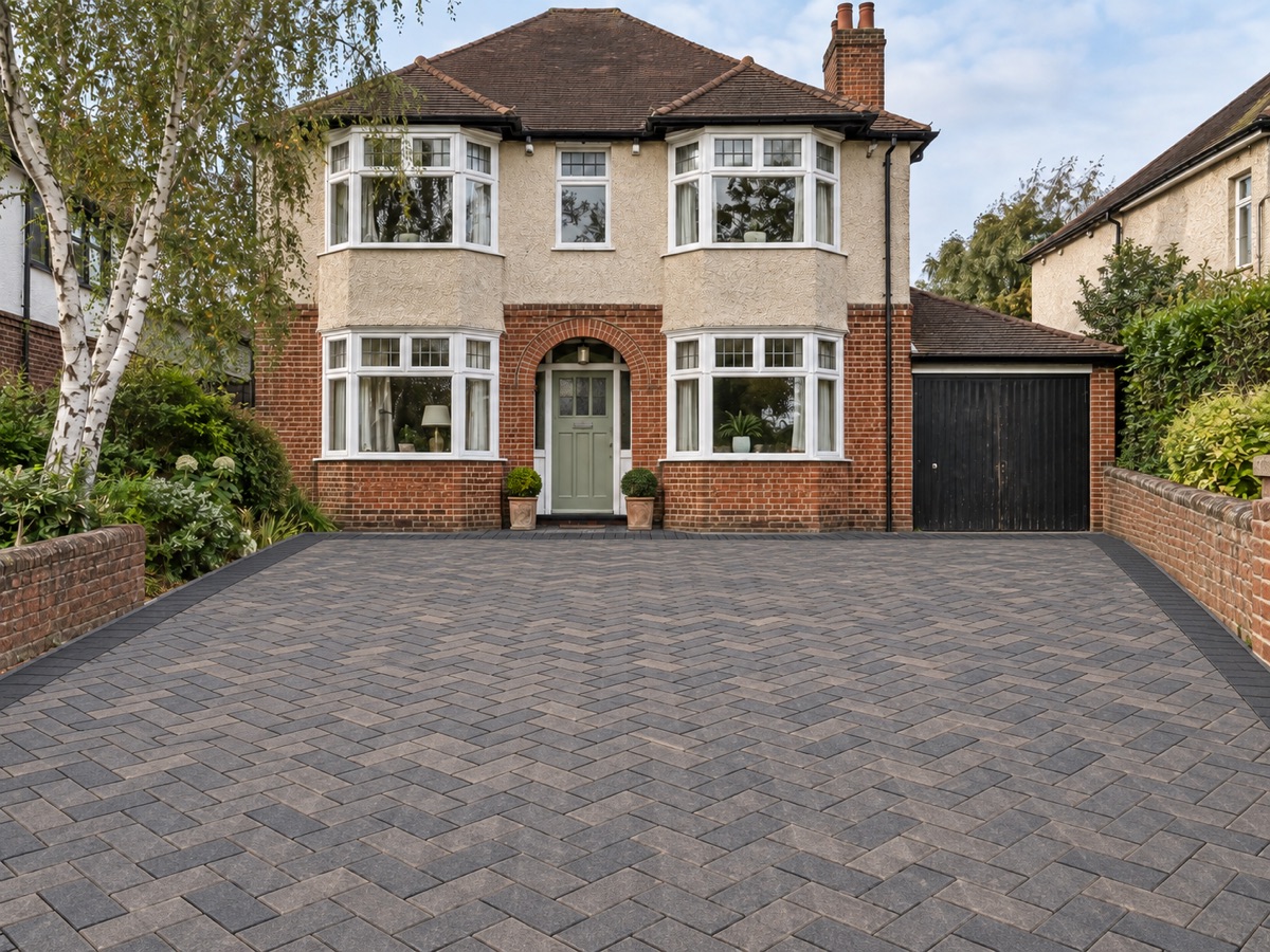 Illustrative after view of the same home with new block paving