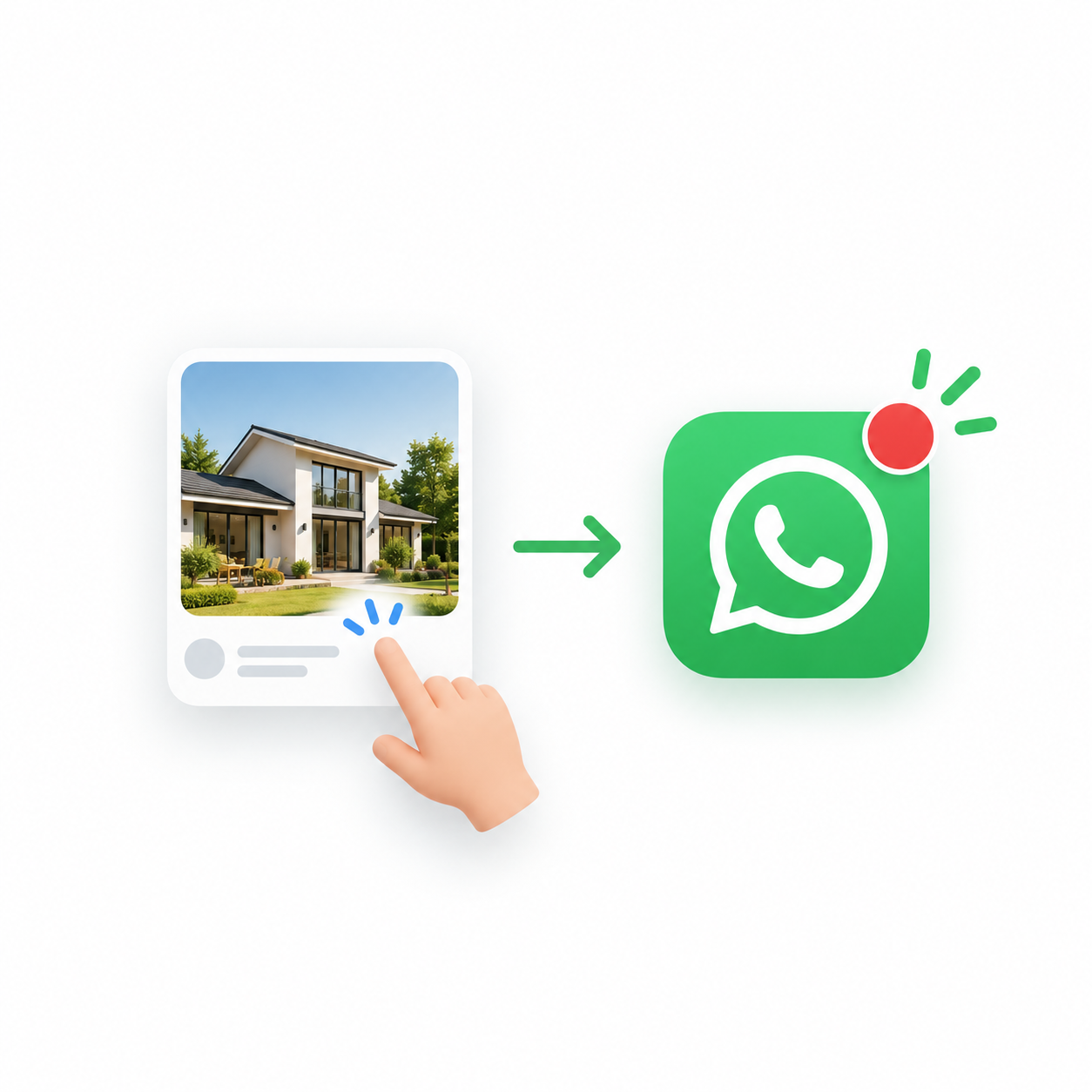 Illustration of a homeowner selecting a property advert and starting a WhatsApp enquiry